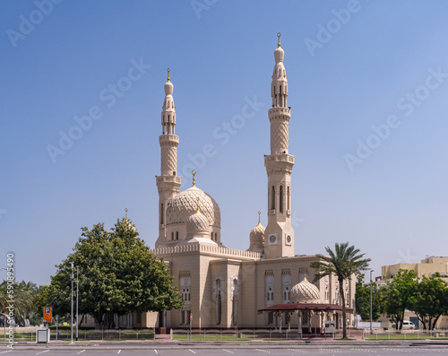 Exterior of the Jumeirah mosque in Dubai, UAE, open for cultural visits and education for visitors photo