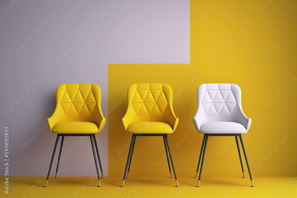 Obraz premium three modern chairs in a minimalist setting. Generative AI