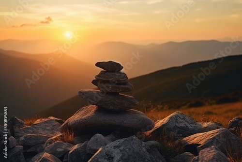 Zen stones nature sunset. Generate Ai