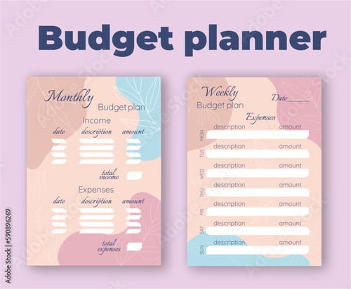 Monthly and Weekly  Planner Illustrations for Budget Management. Printable.A4.budget planning template,  Personal budgeting, Financial management, Expense tracking, budget planning, expense tracking.