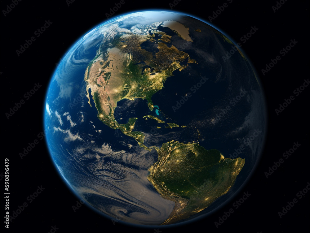 North America from space. 3D illustration with detailed planet surface.