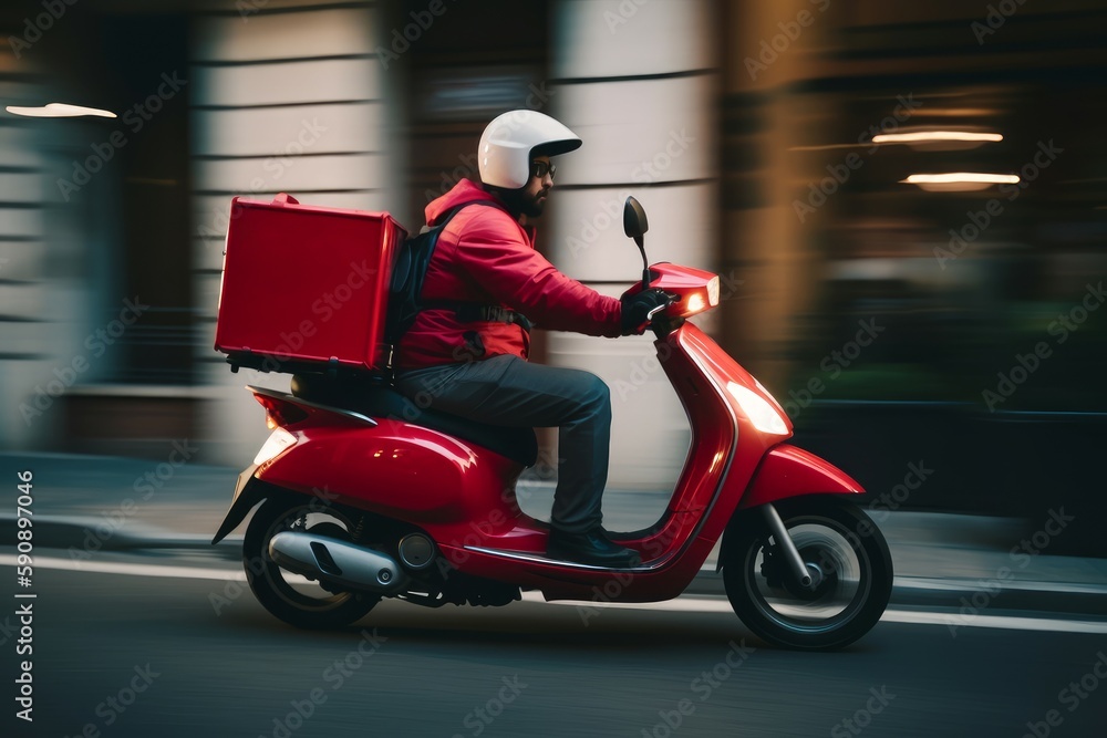 Delivery boy scooter. Generate Ai Delivery boy scooter. Generate Ai