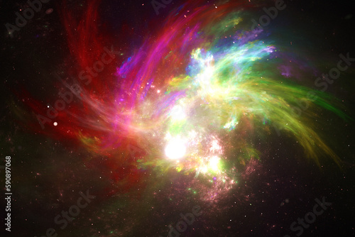 Fototapeta Naklejka Na Ścianę i Meble -  Multicolored clouds of stardust in black space. Abstract fractal 3D rendering