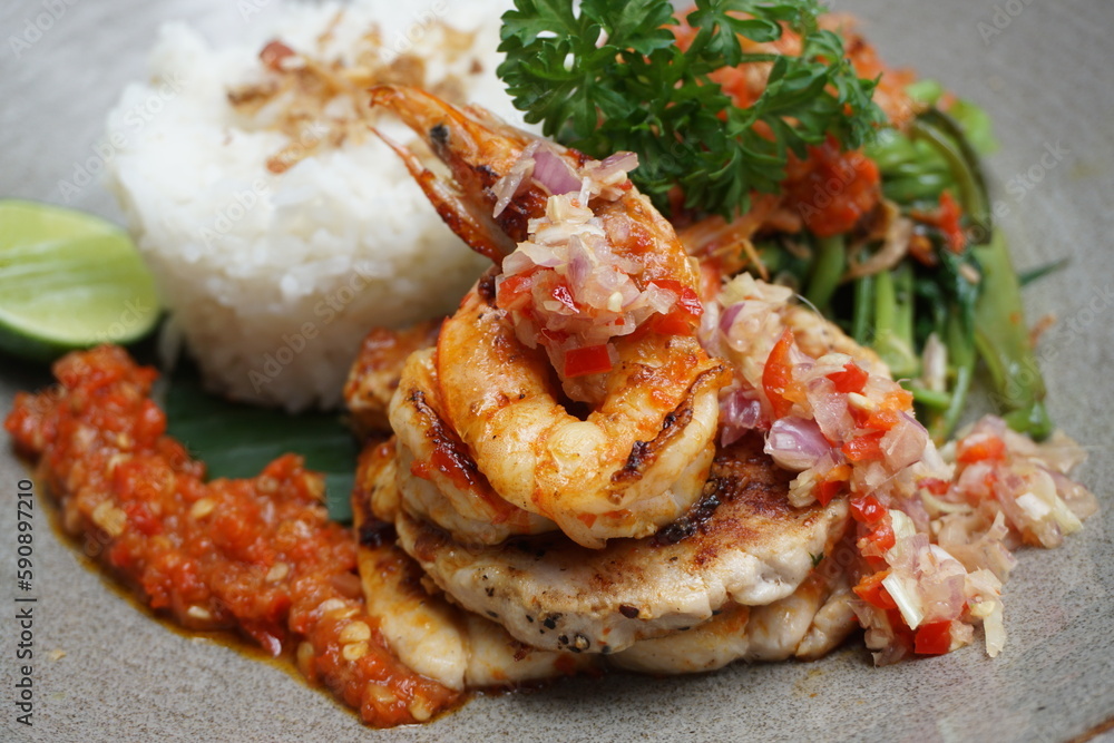 Rice with Spicy Prawn Indonesia Food