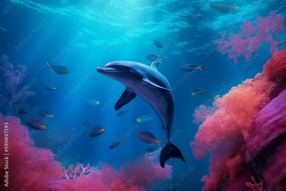 Dolphin swim sea. Generate Ai