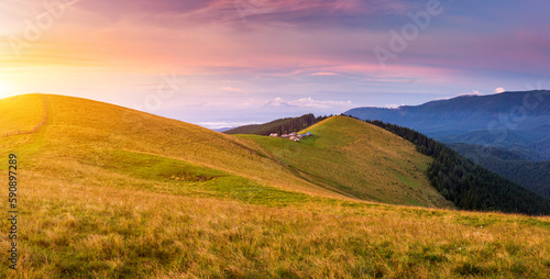 Breathtaking scene of rolling countryside in the morning light. Carpathian mountains, Ukraine, Europe.