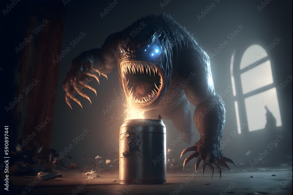 Meat Monster Giant Destroying a Tin Can unreal engine 5 a movie scene