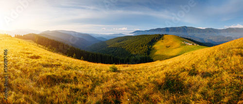 Fototapeta Naklejka Na Ścianę i Meble -  Splendid scene of rolling countryside in the morning light. Carpathian mountains, Ukraine, Europe.
