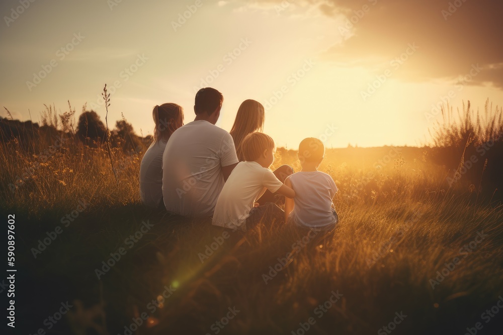 Family view of sunset. Generate Ai Family view of sunset. Generate Ai