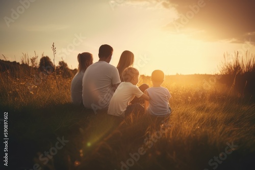 Family view of sunset. Generate Ai
