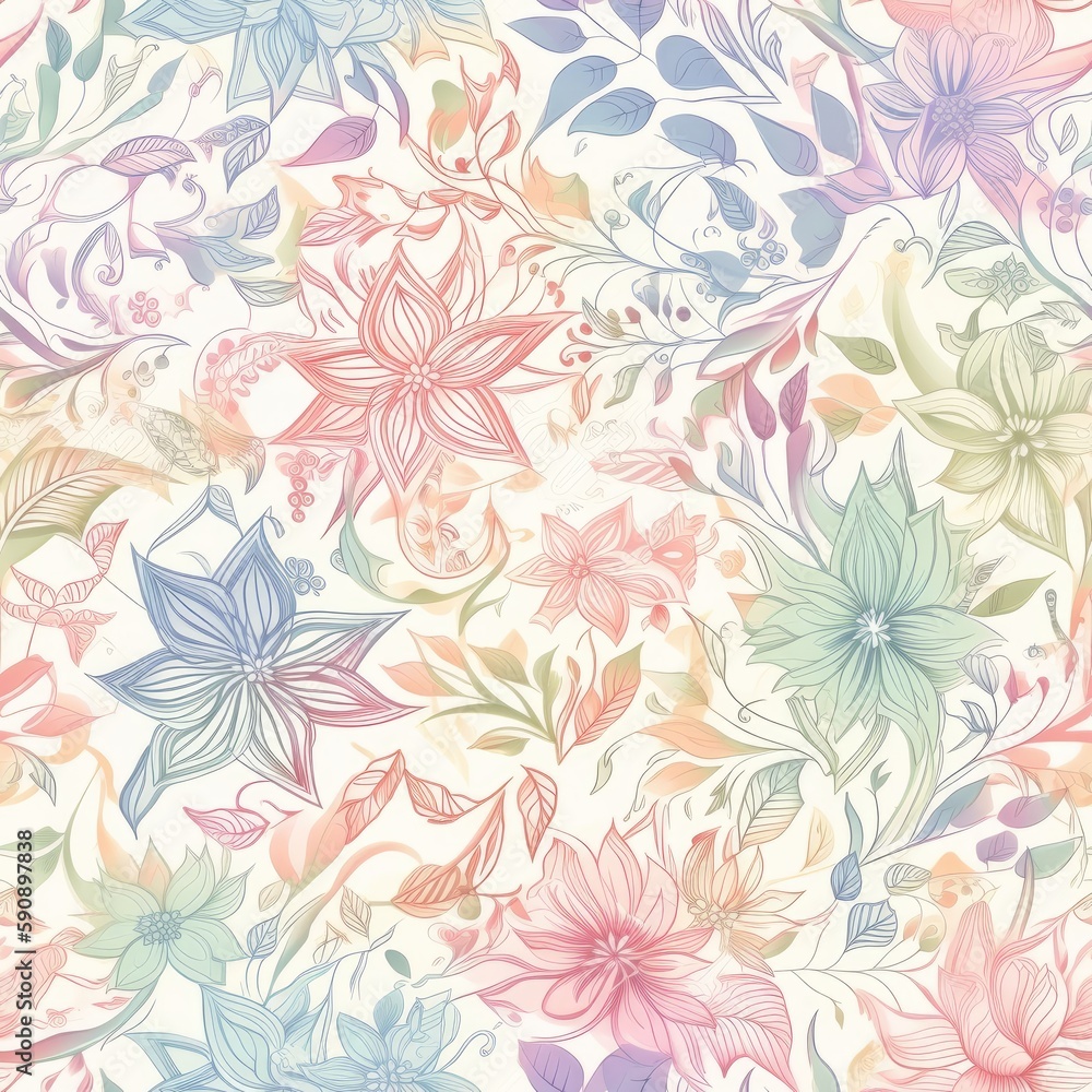 Boho-inspired floral seamless pattern, featuring exotic and intricate designs that add a touch of wanderlust to your designs. Boho-inspired floral seamless pattern, featuring exotic and intricate designs that add a touch of wanderlust to your designs.