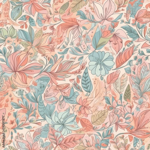 Boho-inspired floral seamless pattern, featuring exotic and intricate designs that add a touch of wanderlust to your designs. generative ai. © Gogi