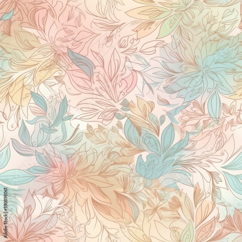 Ethereal and dreamy floral seamless pattern, with a soft and romantic feel that's perfect for adding a touch of whimsy to your designs. generative ai. © Gogi
