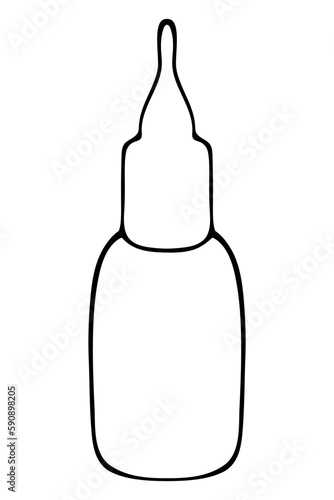A bottle of nasal spray. Nasal drops. Medication for relieving congestion. Vector illustration. Space for text. Outline on an isolated background. Doodle style. Medical subject. Sketch.