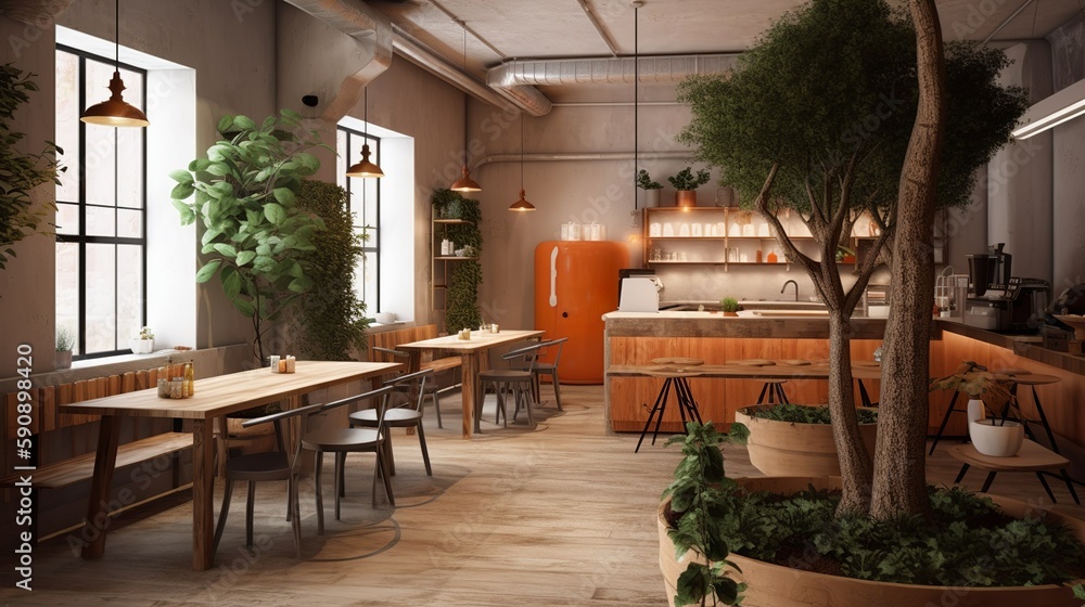 Urban style coffee house interior, AI generative 