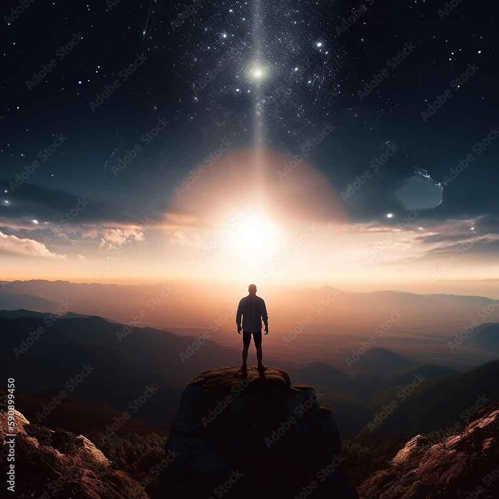 Fototapeta premium The Man looking at the himself, generated in Ai Technology