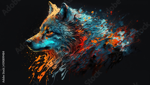 Wolf animal abstract wallpaper. Contrast background in vivid colors generative ai © Roman