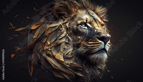 Fototapeta Naklejka Na Ścianę i Meble -  Lion animal abstract wallpaper. Contrast background panthera in vivid colors generative ai