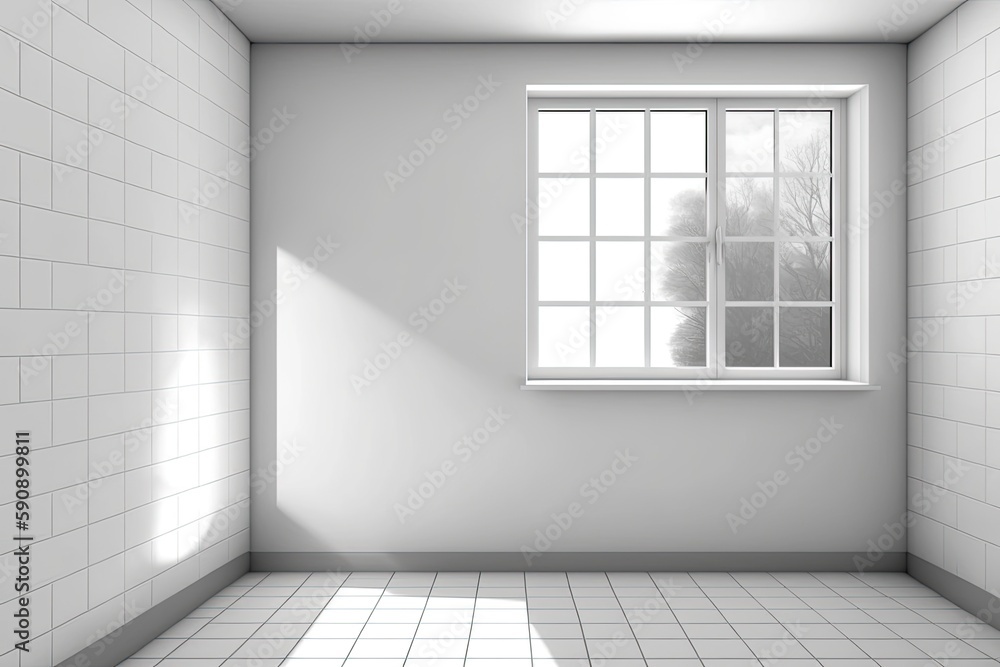 an empty room with natural light coming in from a window and a patterned tiled floor. Generative AI an empty room with natural light coming in from a window and a patterned tiled floor. Generative AI