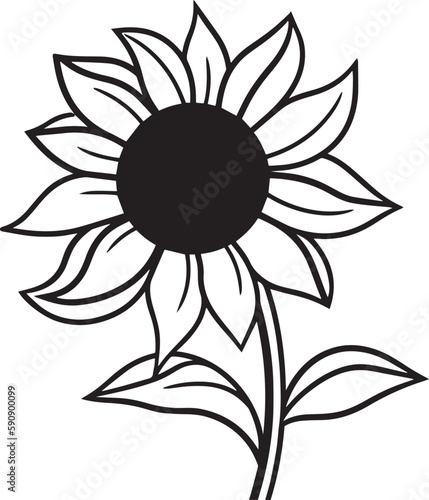 Sunflower vector illustration in black color, SVG