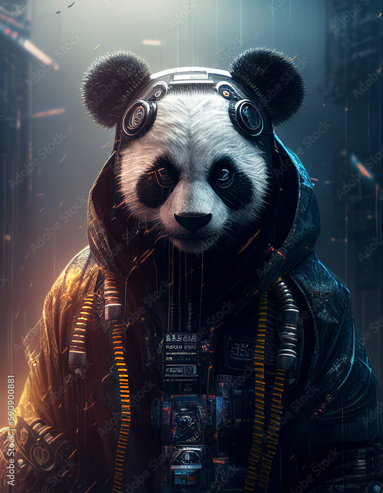 Cyberpunk Panda realistic illustration generated with AI tools Stock ...