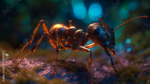 Glowing army ant. Generative AI © nadunprabodana