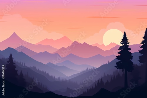  illustration of beautiful  mountain landscape sunrise and sunset in mountains Generated AI © Rizzz