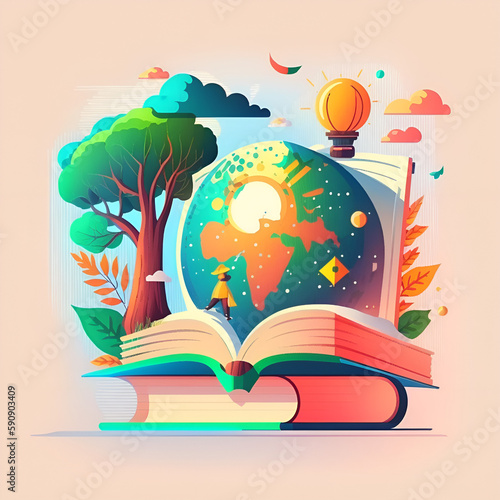 World book day graphic illustration banner template copy space background. Generative ai.