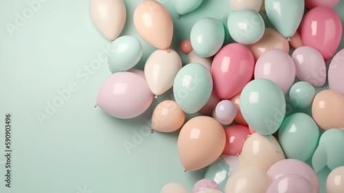 illustration  beautiful birthday party with balloons on the colorful wall  ai generative