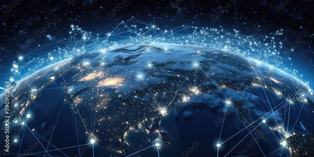 Stunning Earth View from Space: Illuminating City Lights & Advanced Telecommunication - Generative AI Stunning Earth View from Space: Illuminating City Lights & Advanced Telecommunication - Generative AI
