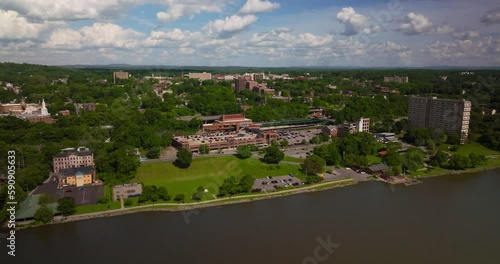 Aerial of Downtown Poughkeepsie Train Station on the Hudson River New York photo