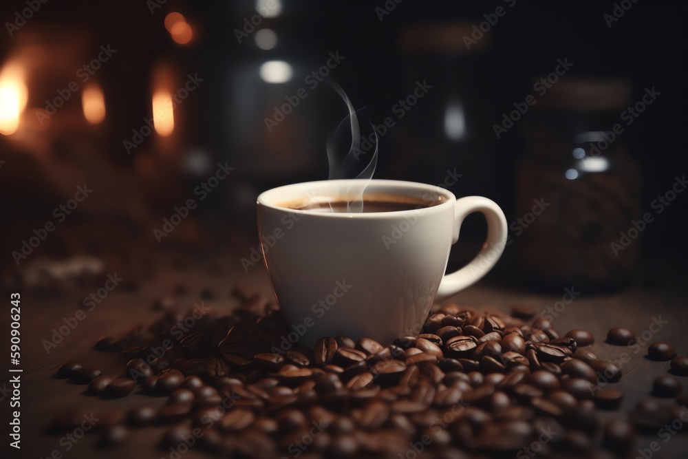 cup of hot coffee and coffee beans dynamic background cup of hot coffee and coffee beans dynamic background