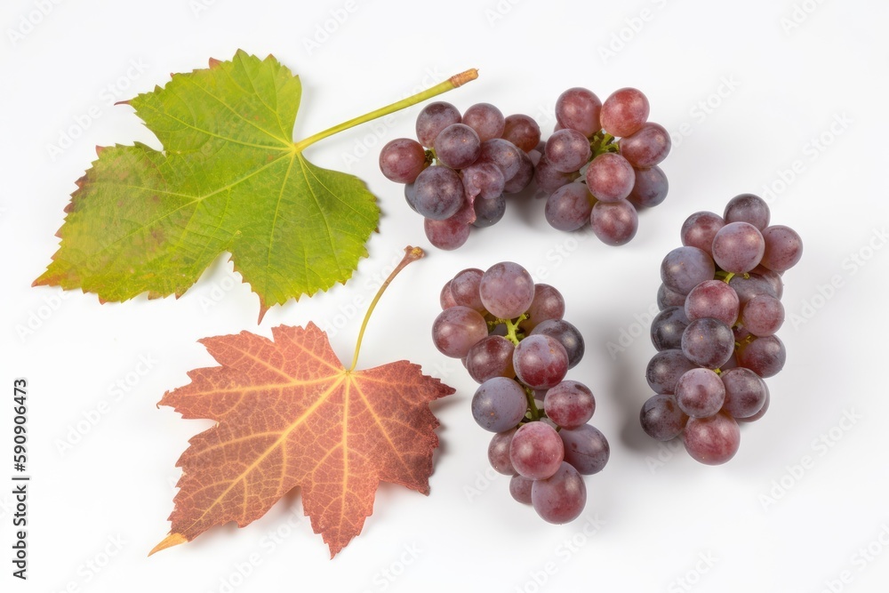 Fototapeta premium bunch of juicy grapes with a green leaf on a white background. Generative AI