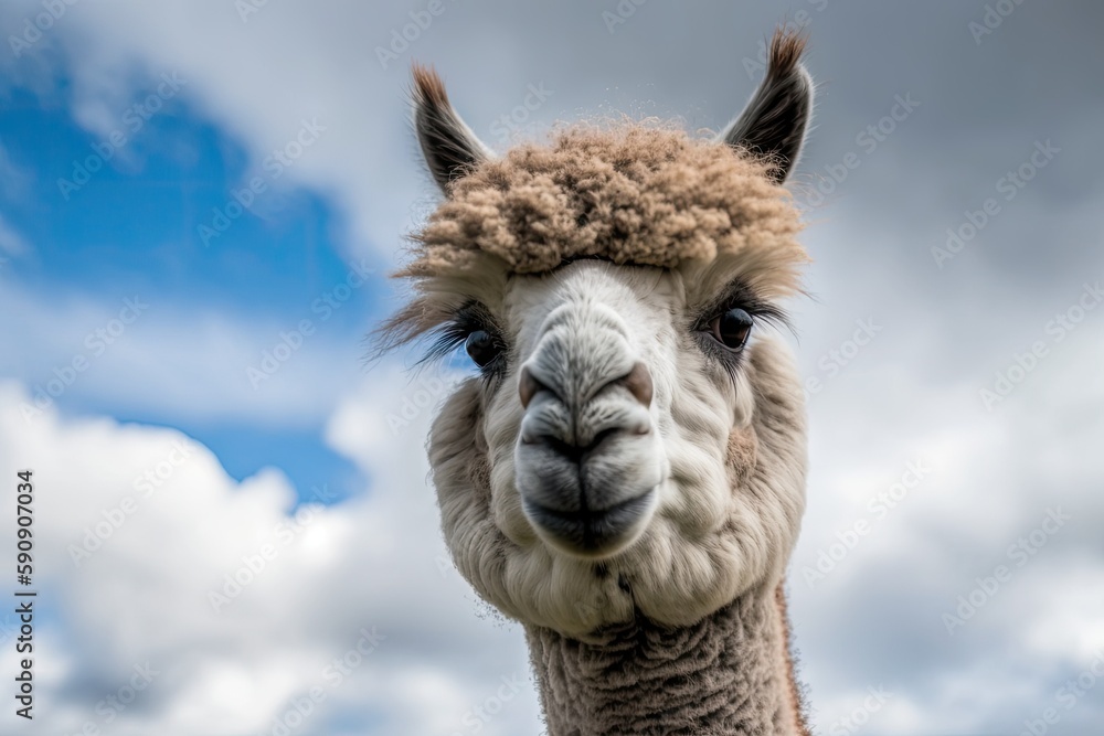 llama with a dramatic cloudy sky in the background. Generative AI