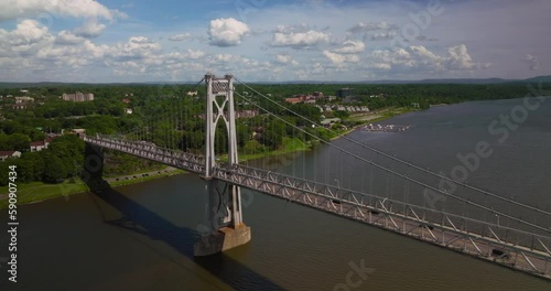 Aerial of Mid Hudson Bridge over Hudson River in Poughkeepsie New York on Bright Sunny Summer Day photo