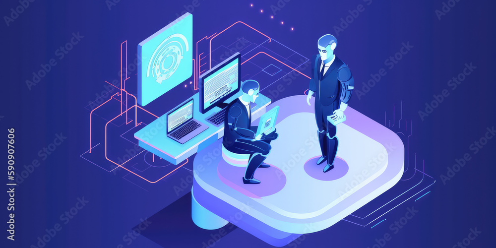 Fototapeta premium Isometric Vector Illustration on Blue Background - Generative AI