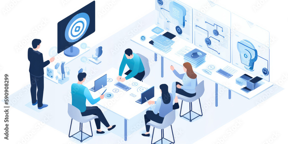 Diverse Team Collaborating in View Illustration - Generative AI Diverse Team Collaborating in View Illustration - Generative AI