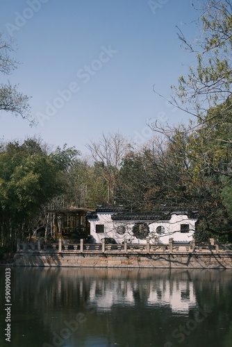 a Chinese house on the water