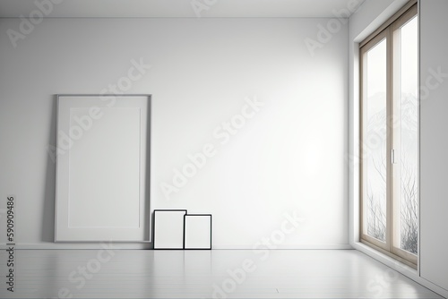 an Empty Room with a Window and a Picture Frame. Generative AI © 2rogan