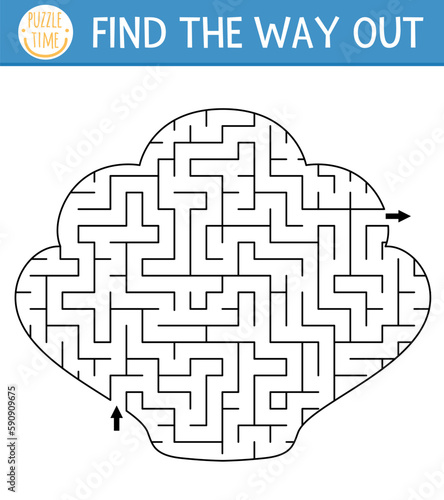 Under the sea geometrical maze for kids. Ocean preschool printable activity. Water seashell shaped labyrinth game or puzzle for children with shell.