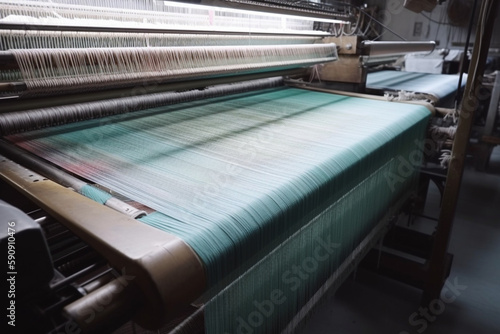 Weaving fabric on air jet looms in big textile weaving unit  Generative AI