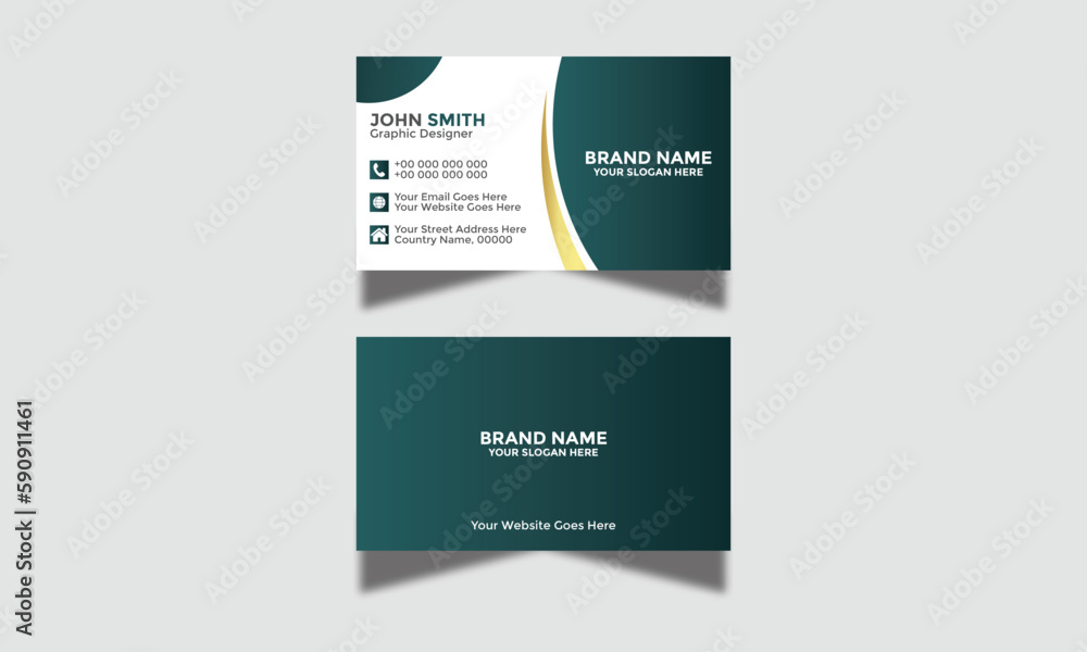 Modern Corporate and Creative Business Card Visiting Card Vector Illustration Colorful Gradient Business Card Design Template Double-Sided Horizontal Name Card Simple and Clean Green Golden and Black