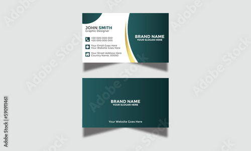Modern Corporate and Creative Business Card Visiting Card Vector Illustration Colorful Gradient Business Card Design Template Double-Sided Horizontal Name Card Simple and Clean Green Golden and Black