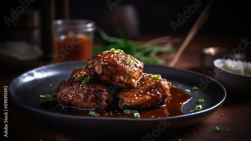 Filipino Comfort Food: Juicy Chicken Adobo Delight, food photography. Generative AI