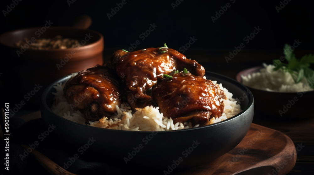 Homemade Chicken Adobo: A Taste of Philippine Cuisine, food photography. Generative AI