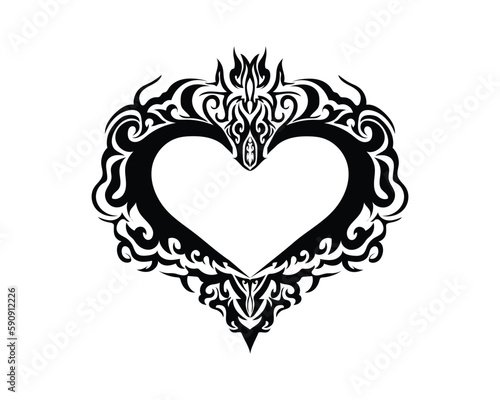 black and white vector design of a love symbol or heart symbol with a motif or carving around it that can be used as a frame or tattoo