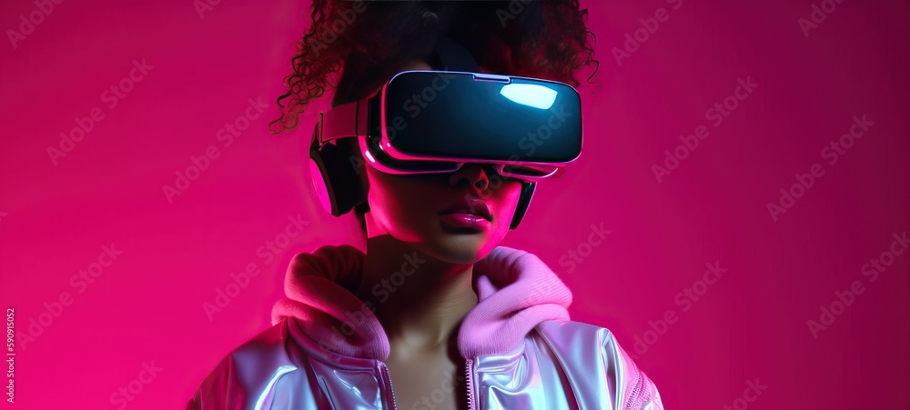 A girl of African appearance in glasses on a purple background, generative AI. A girl of African appearance in glasses on a purple background, generative AI.