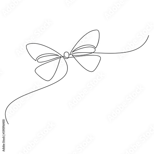 Ribbon bow line continuous drawing vector. Linear illustration. Hand drawn silhouette icon vector. Minimal design element for print, banner, holiday card, wall art poster, brochure, postcard.