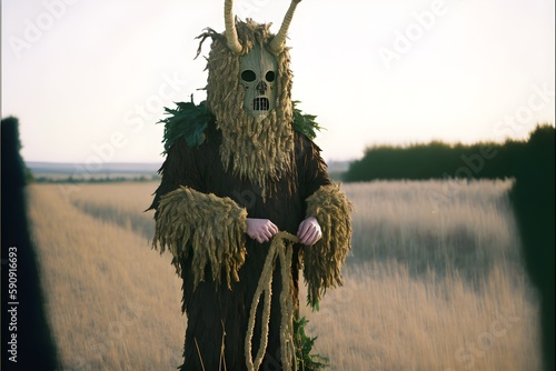 Fototapete european folk lore pagan occult ritual costume half man half beast hessian corn