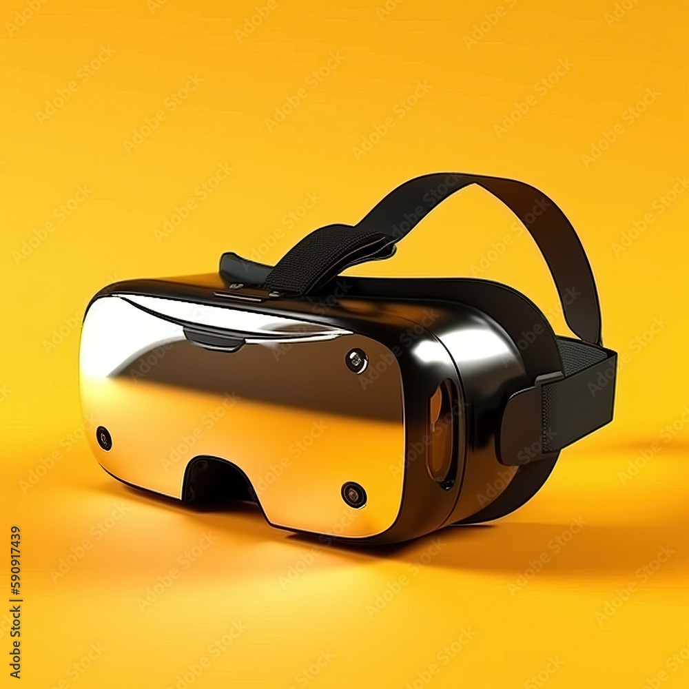 Virtual reality glasses on a yellow background, generative AI. Virtual reality glasses on a yellow background, generative AI.